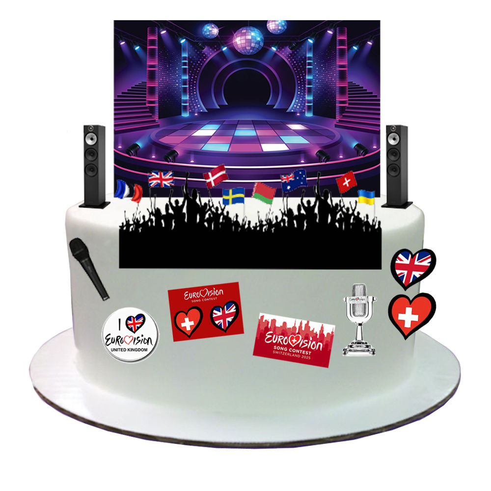 Eurovision 2025 Basel, Switzerland Cake Scene Edible Wafer Paper Cake Topper