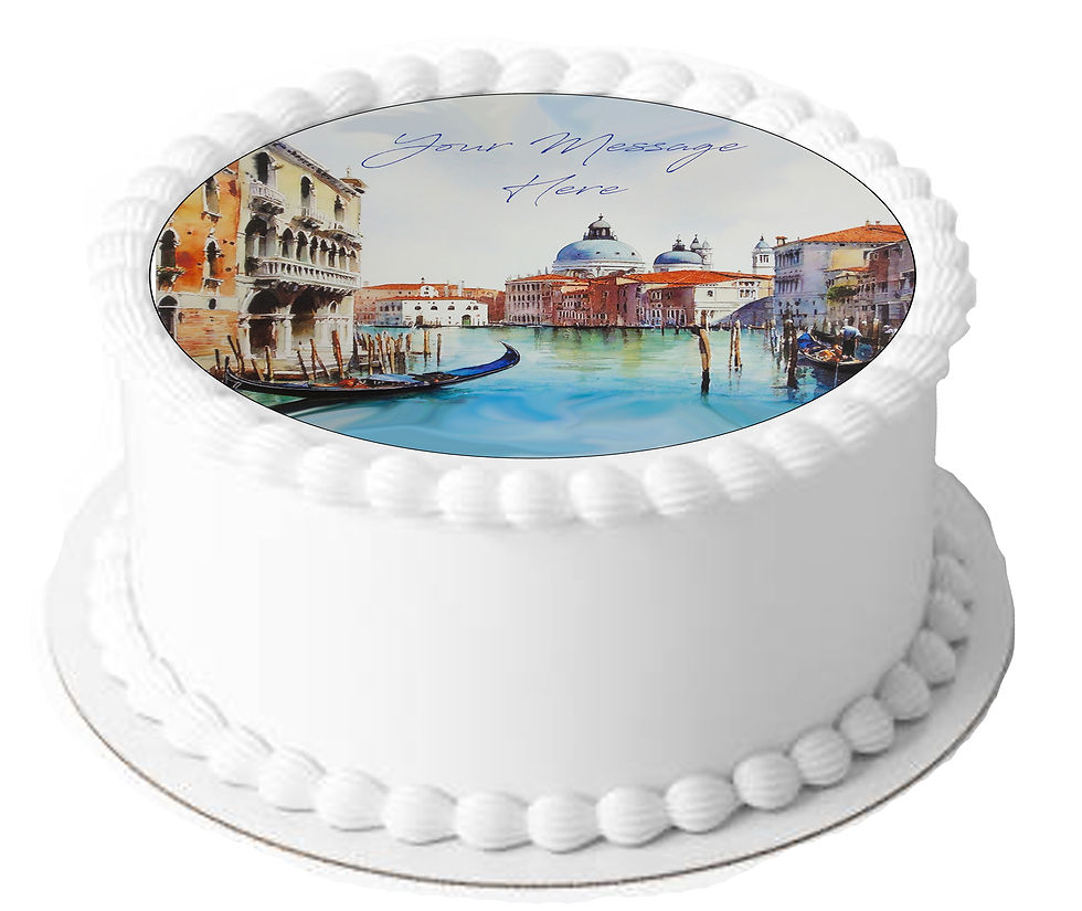 Thumbnail: Personalised Message Venice Painting Style 7.5 Inch Circle Icing Topper