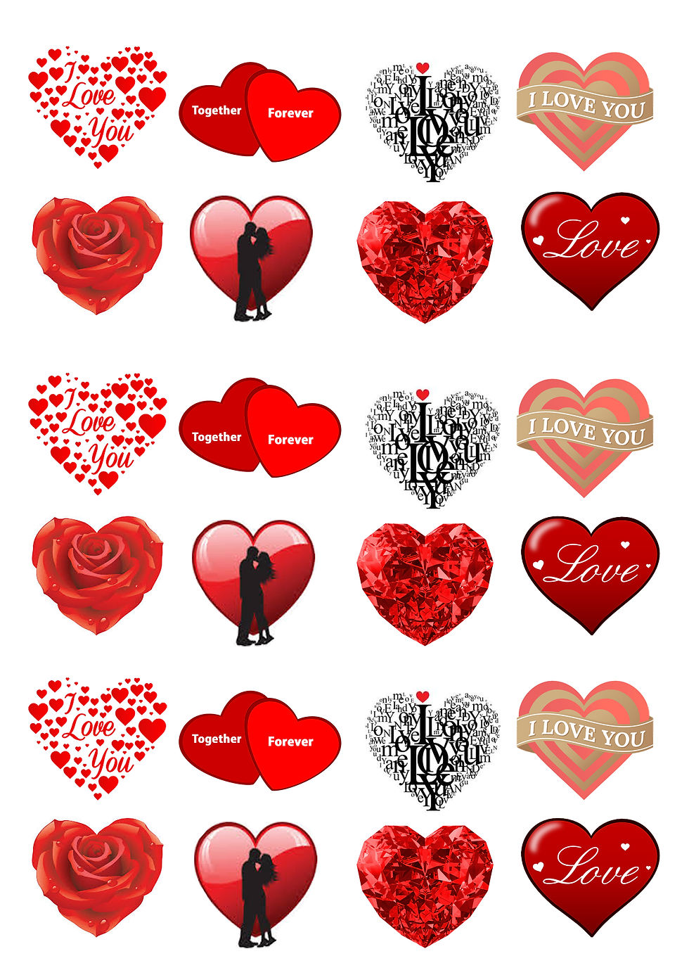 24 Stand Up Edible Wafer Paper Valentine Love Hearts Toppers