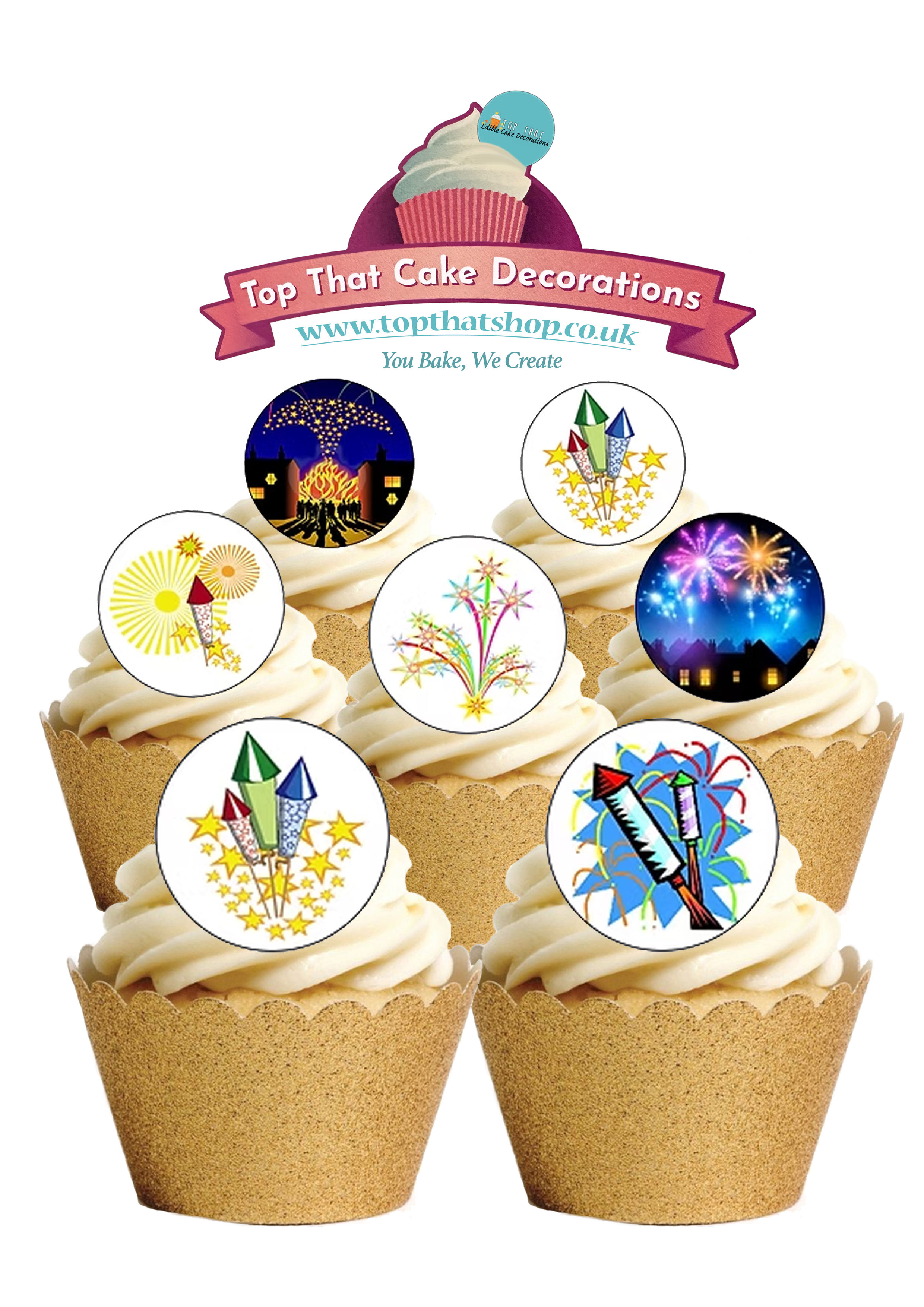 24 Bonfire Night Fireworks Pre-Cut Edible Wafer Paper Toppers