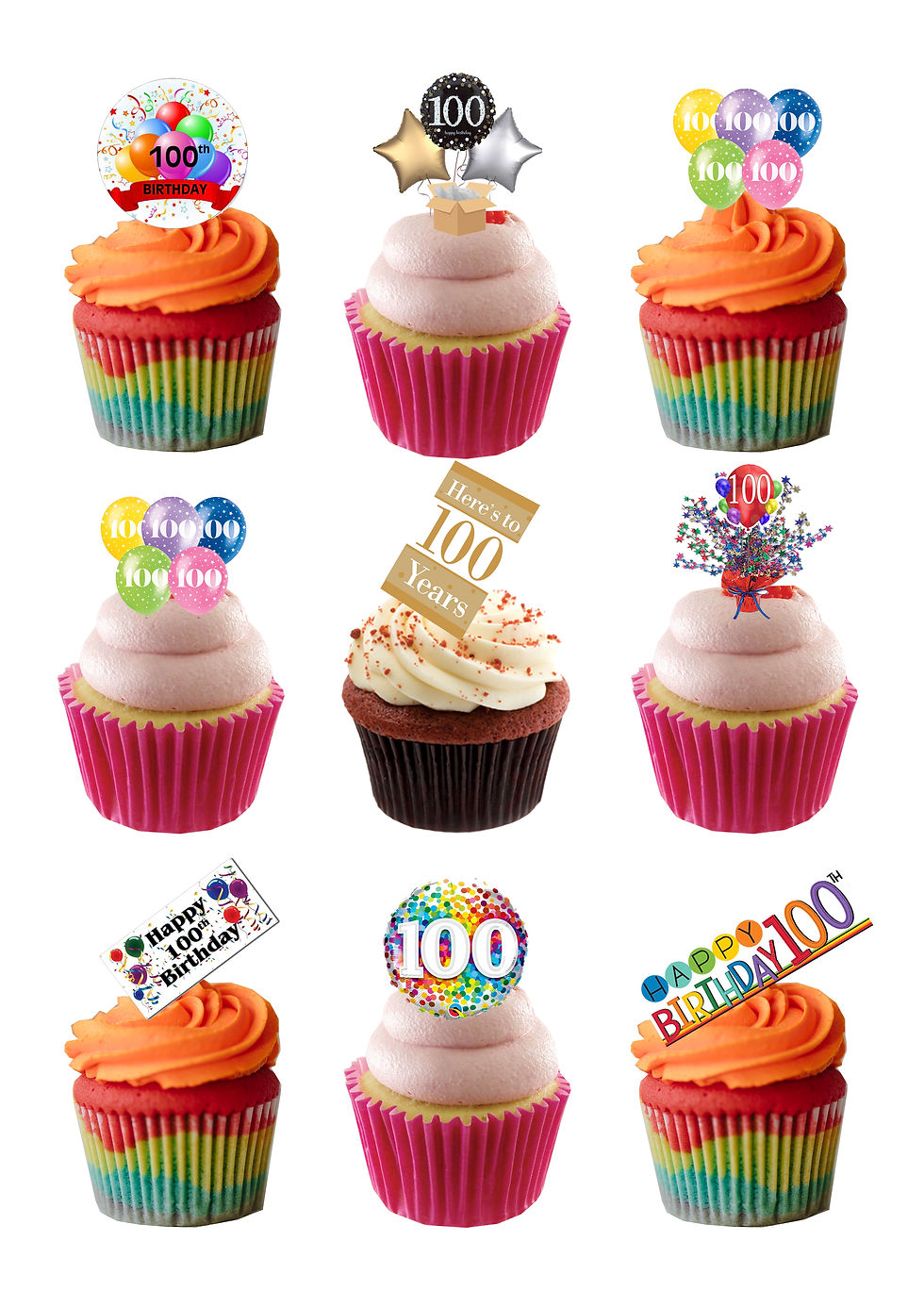 24 Stand Up 100th Birthday Edible Wafer Paper Cake Toppers