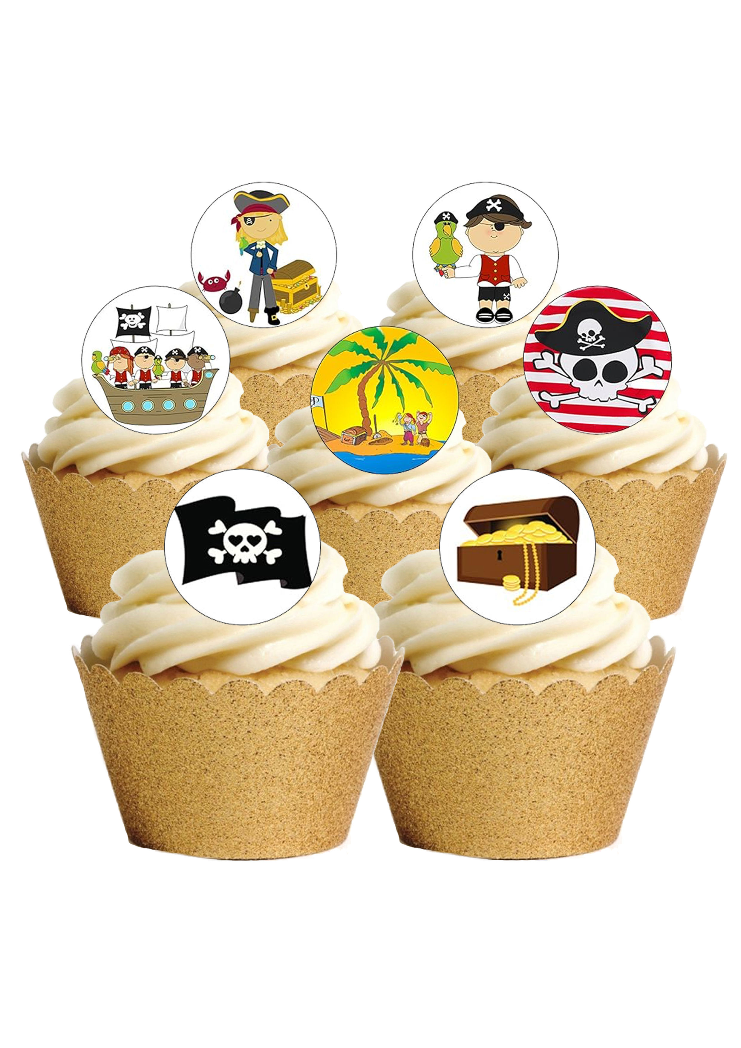 12 Pre-Cut Pirate Themed Thin Edible Wafer Paper Cake Toppers