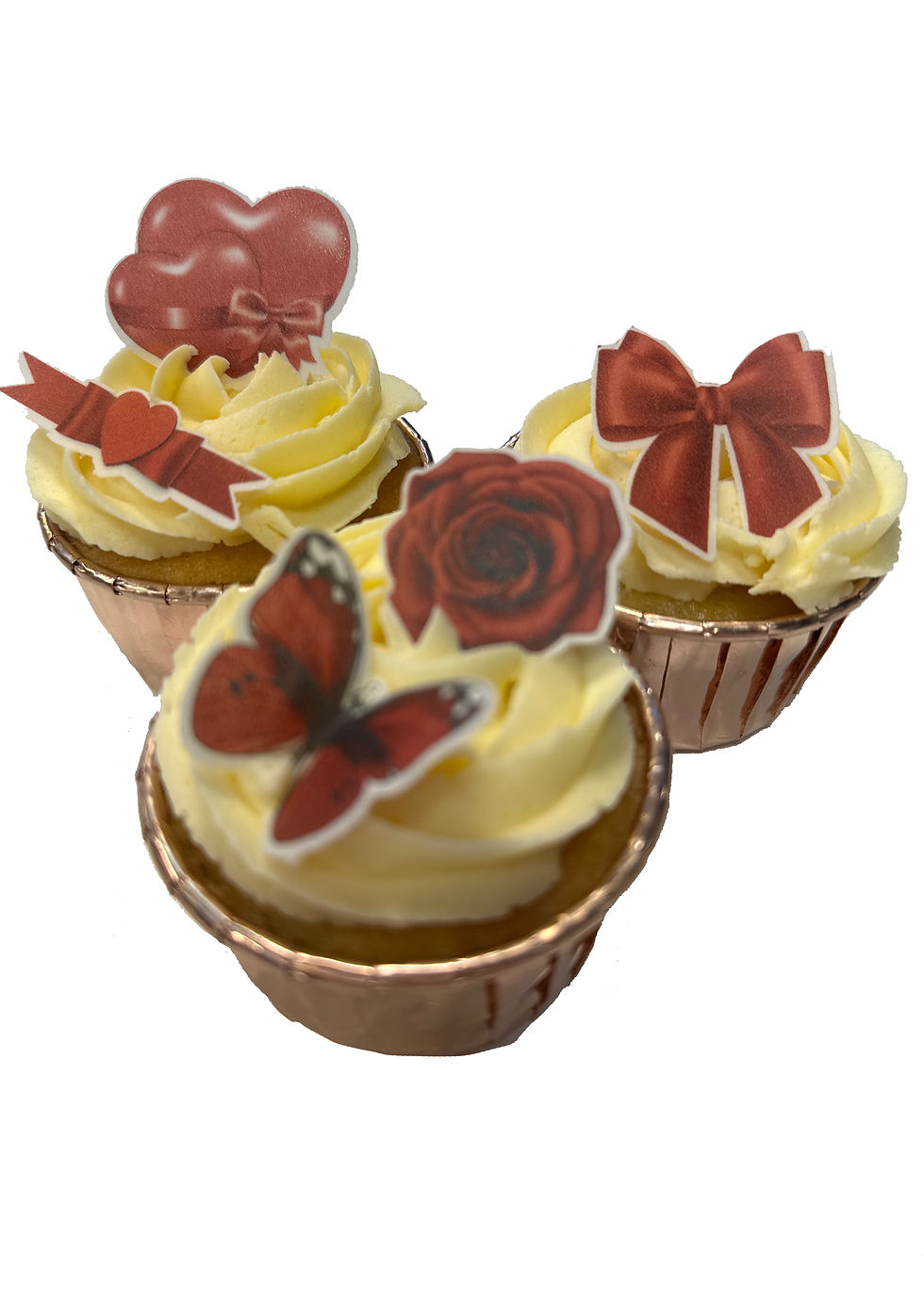 Thumbnail: 24 Stand Up PRECUT Edible Wafer Paper Red Bow Heart Butterfly Toppers