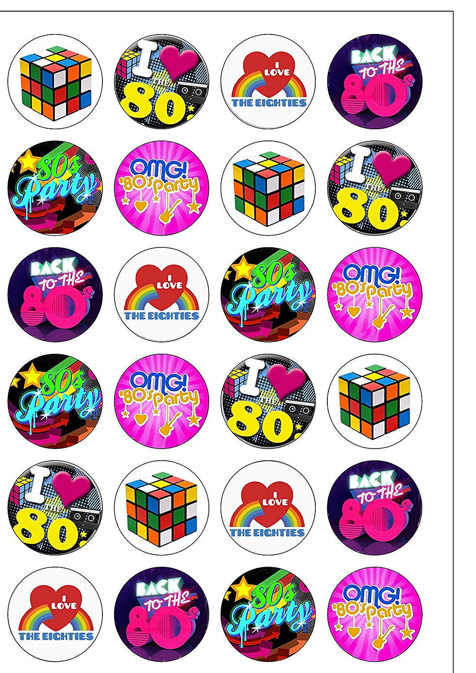 Thumbnail: 24 1980's 80's Eighties Pre-Cut Thin Edible Wafer Paper Cake Toppers