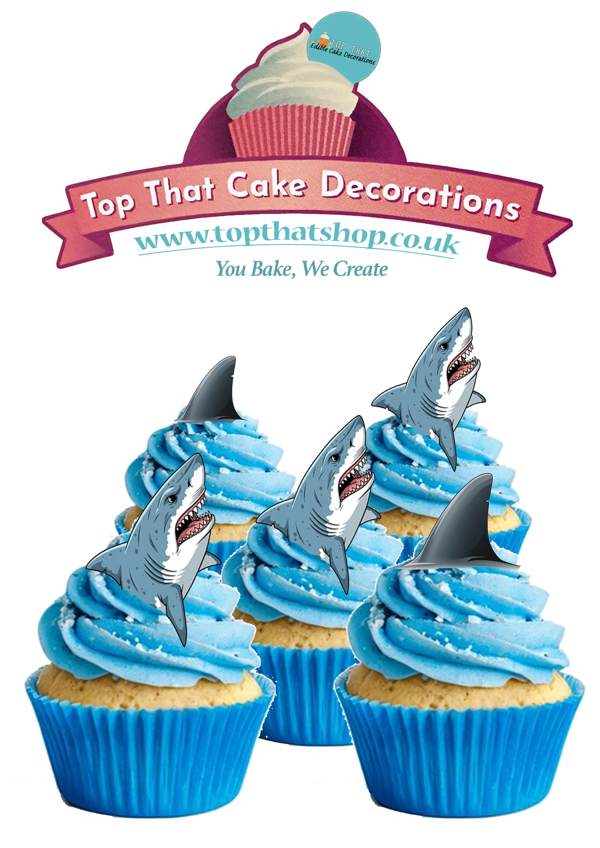 30 Stand Up and Shark Head and fin Edible Wafer Paper Toppers