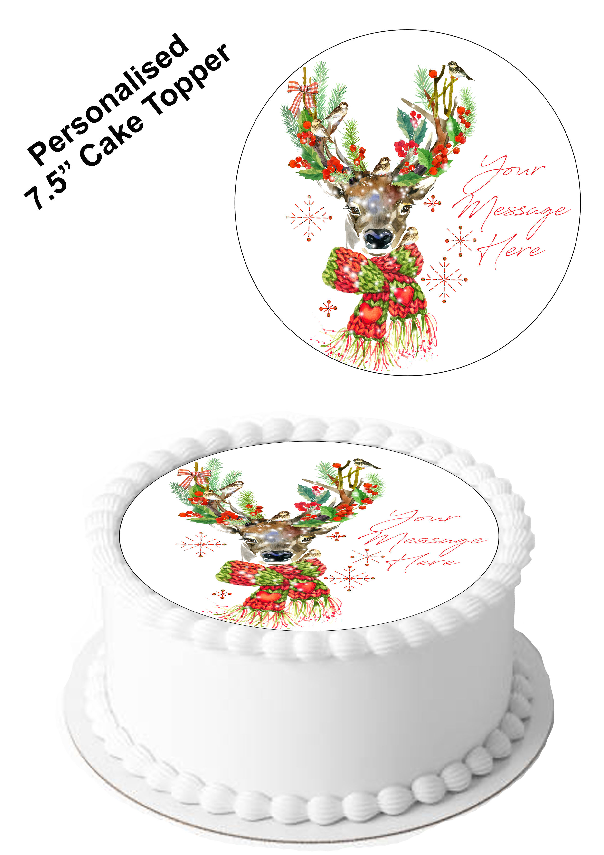 Christmas REINDEER PERSONALISED MESSAGE 7.5 Inch Circle Decoration