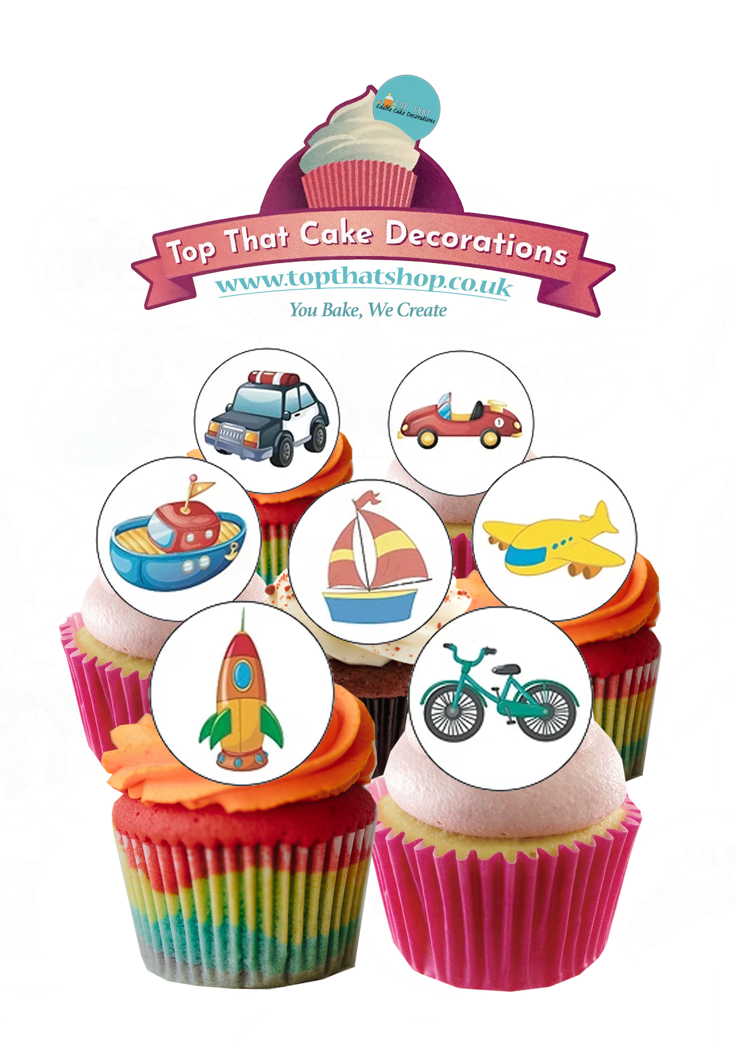 24 Children's Transport Pre-Cut Edible Wafer Paper Toppers