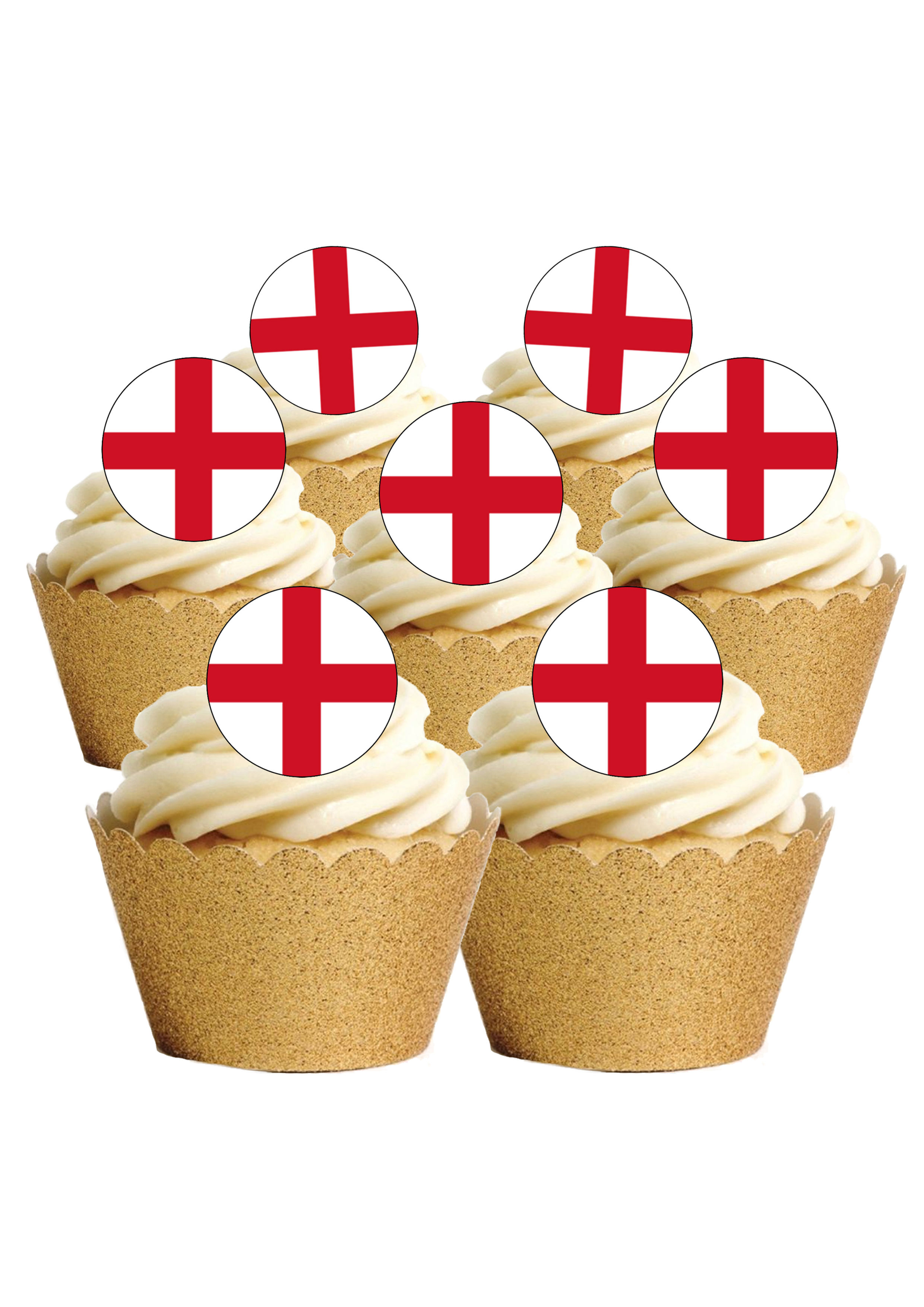 12 Pre-Cut England English Flag Thin Edible Wafer Paper Cake Toppers