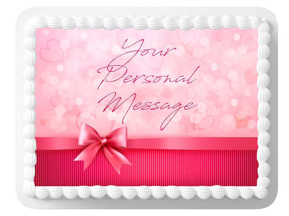 Thumbnail: A4 Rectangle Pink Bow Heart Valentine's PERSONALISED MESSAGE Decor Icing