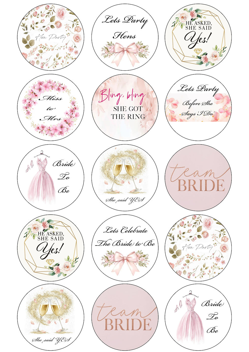 Thumbnail: 15 Pre-Cut Classy Hen Party themed Edible Wafer Paper Toppers