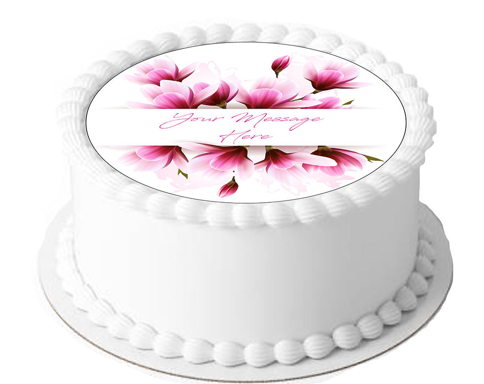 Thumbnail: Pink Magnolia Flower PERSONALISED MESSAGE 7.5 Inch Circle Decoration Topper