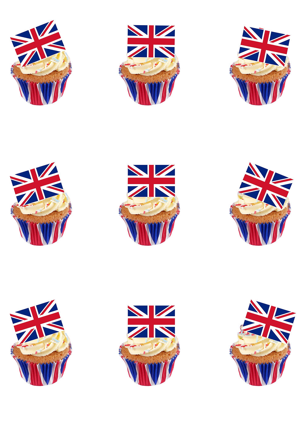 24 Stand Up Edible Wafer Paper Union Jack Flag Cake Toppers