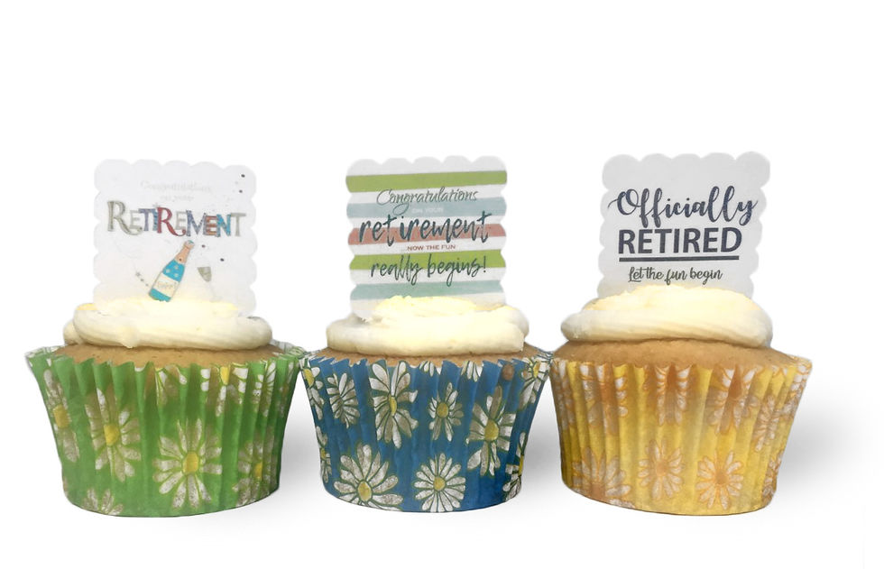 24 SQUARE Pre Cut Scalloped Retirement themed Edible Wafer Paper Ca