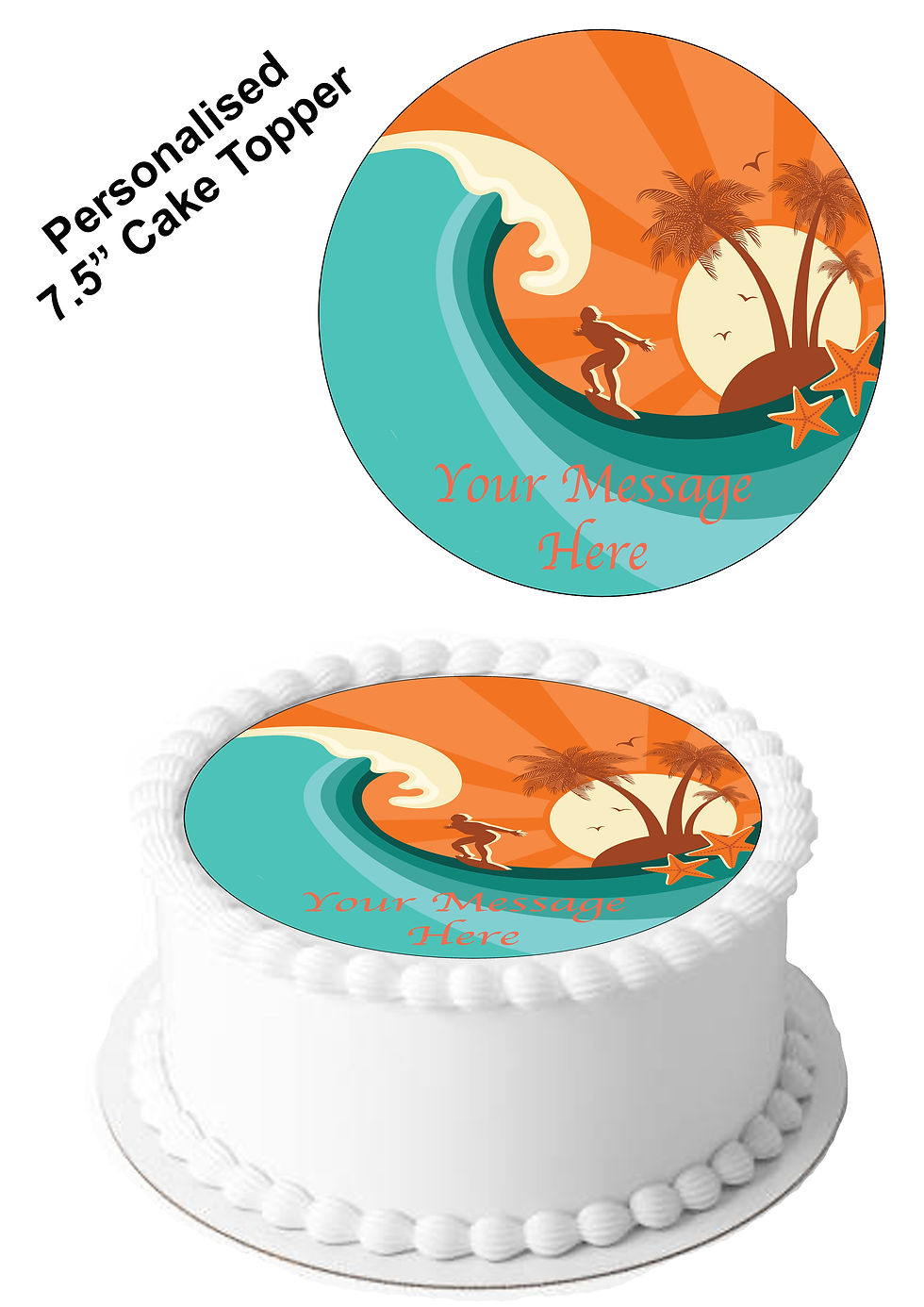 Surfing Sport PERSONALISED MESSAGE 7.5 Inch Circle Decorati