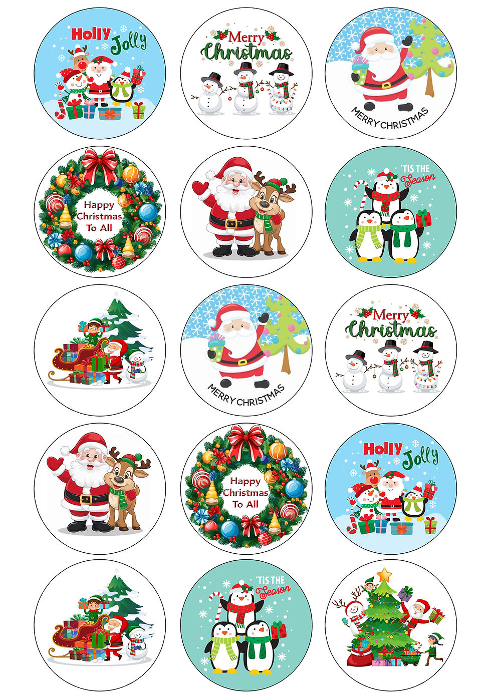 Thumbnail: 15 Pre-Cut Cute Christmas Clipart Style Edible Wafer Cake Toppers