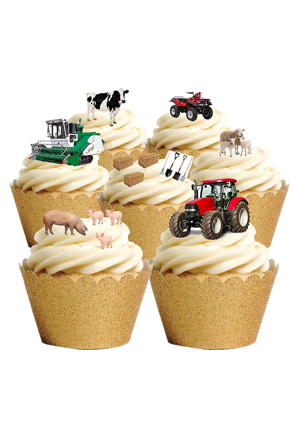 Thumbnail: 30 Stand Up Edible Wafer Paper Farm Tractor and Farm Animal Toppers