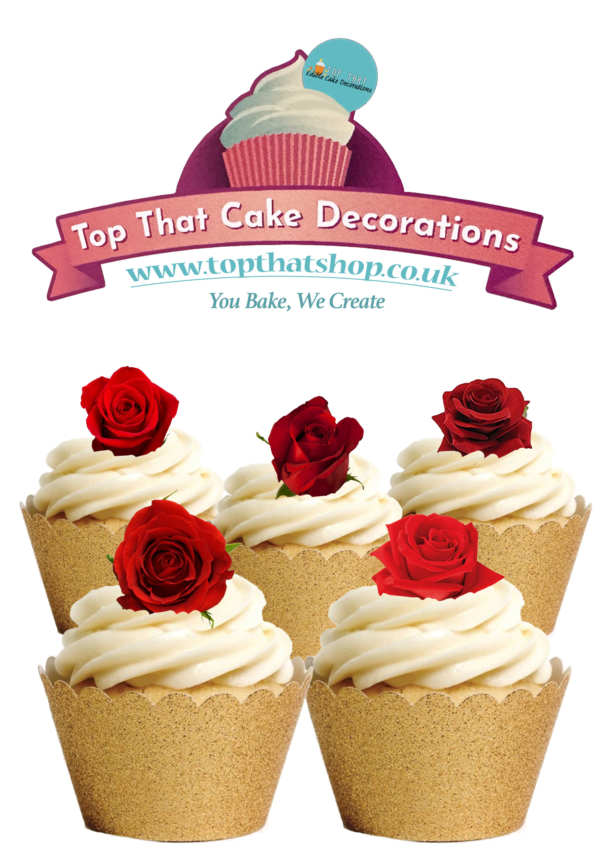 30 Red Rose Flower Toppers Edible Wafer Paper