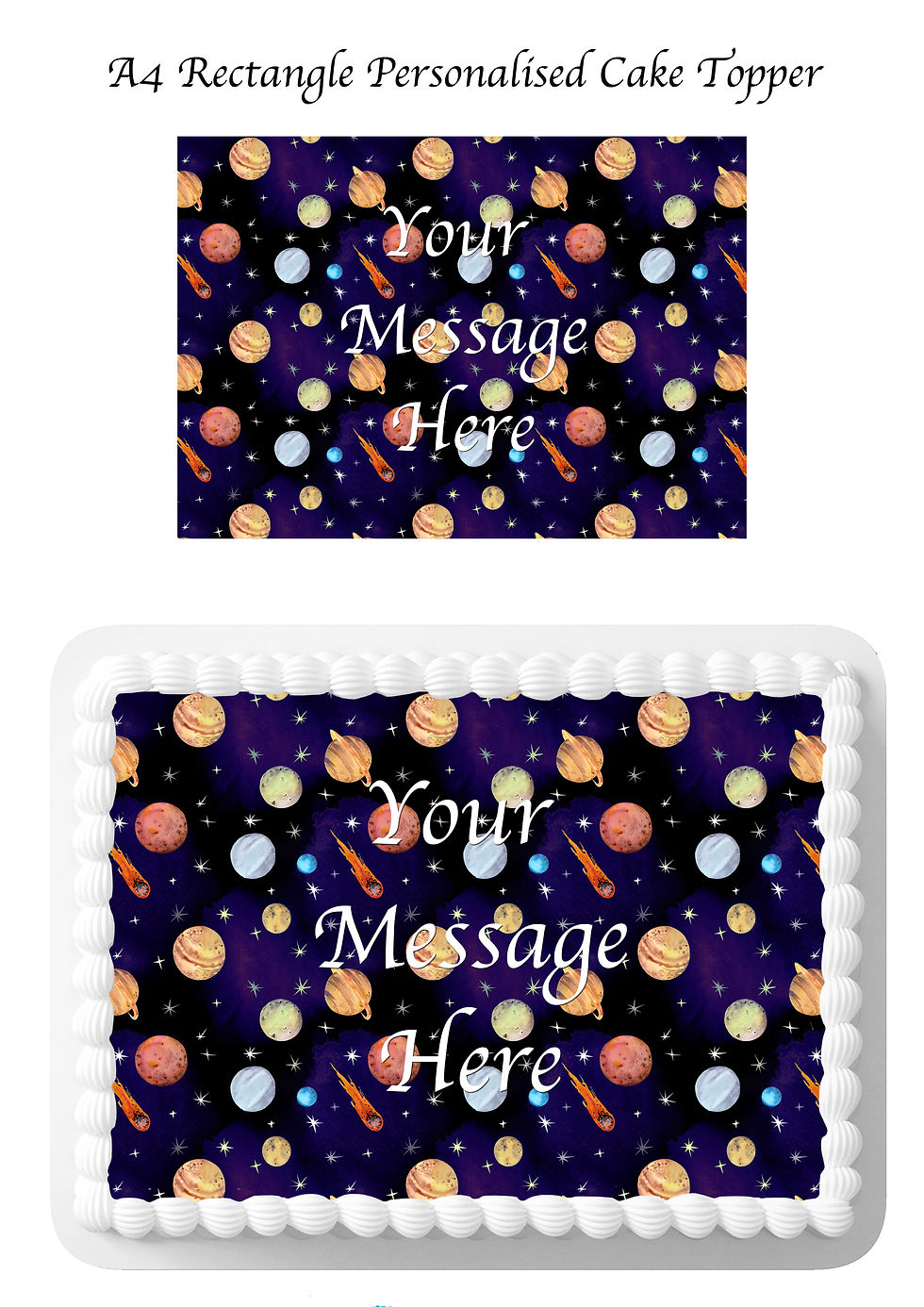 A4 Size Rectangle Planets and Stars PERSONALISED MESSAGE Decor Icing Sheet