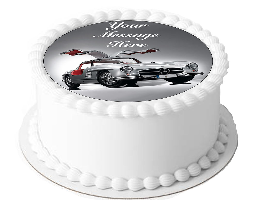 Thumbnail: Classic Mercedes SL Gullwing PERSONALISED MESSAGE 7.5 Inch Circle Decor Icing