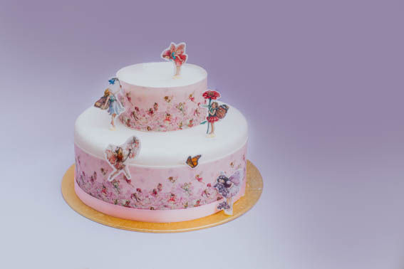 Thumbnail: Pink Flower Fairy Border Decor Icing Sheet Cake Decoration