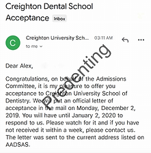 Creighton dental school acceptance letter
