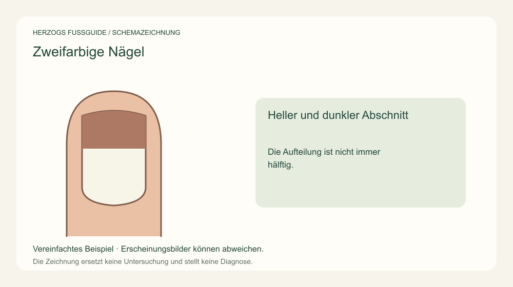 Heller und dunkler Abschnitt. Die Aufteilung ist nicht immer hälftig. Medizinische Schemazeichnung; kein Patientenfoto.