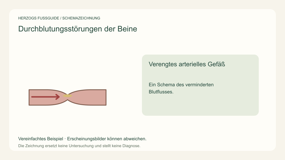Verengtes arterielles Gefäß. Ein Schema des verminderten Blutflusses. Medizinische Schemazeichnung; kein Patientenfoto.