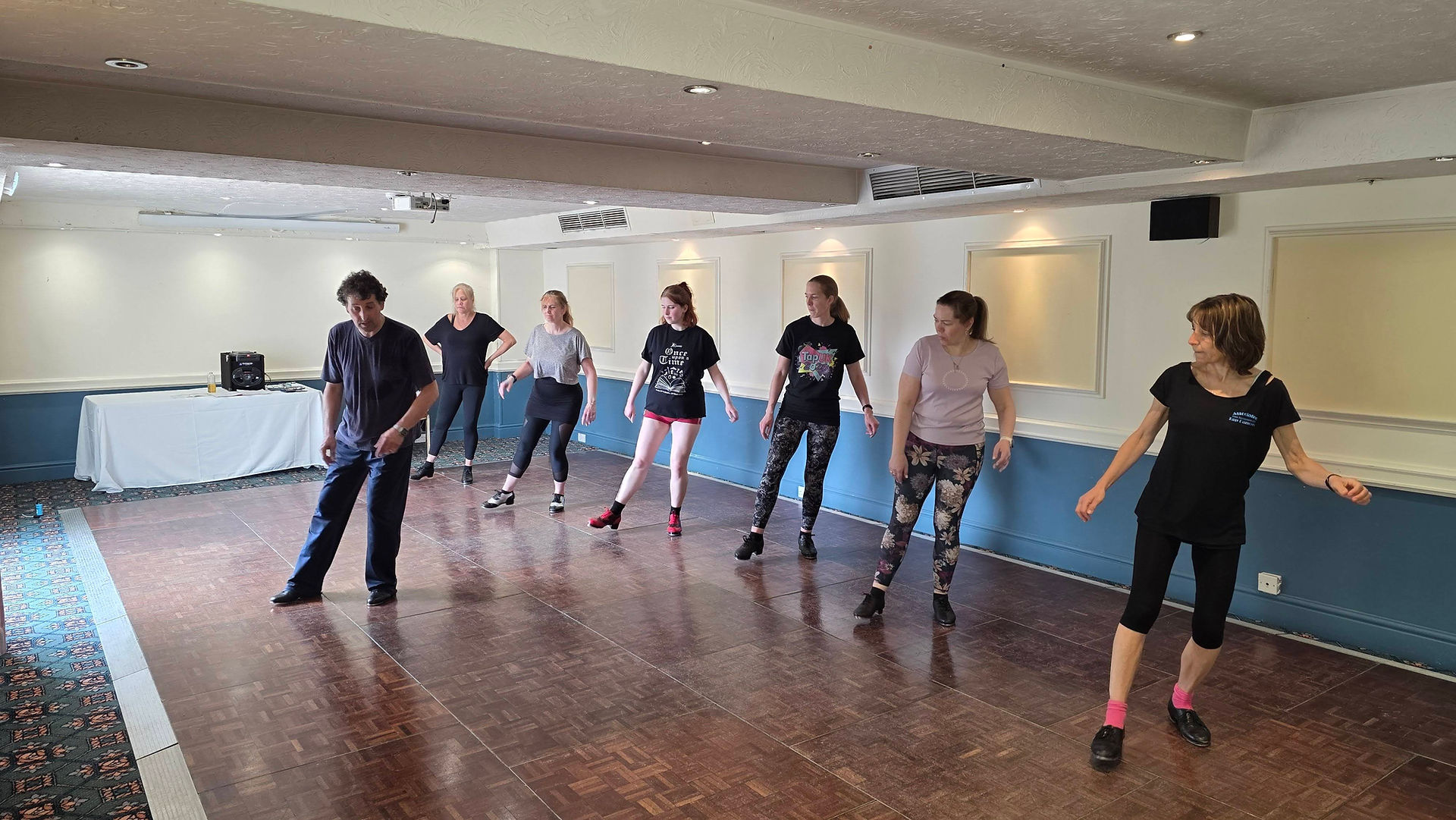 Jason Di Mascio teaching an adult tap workshop at TapUK 2026.
