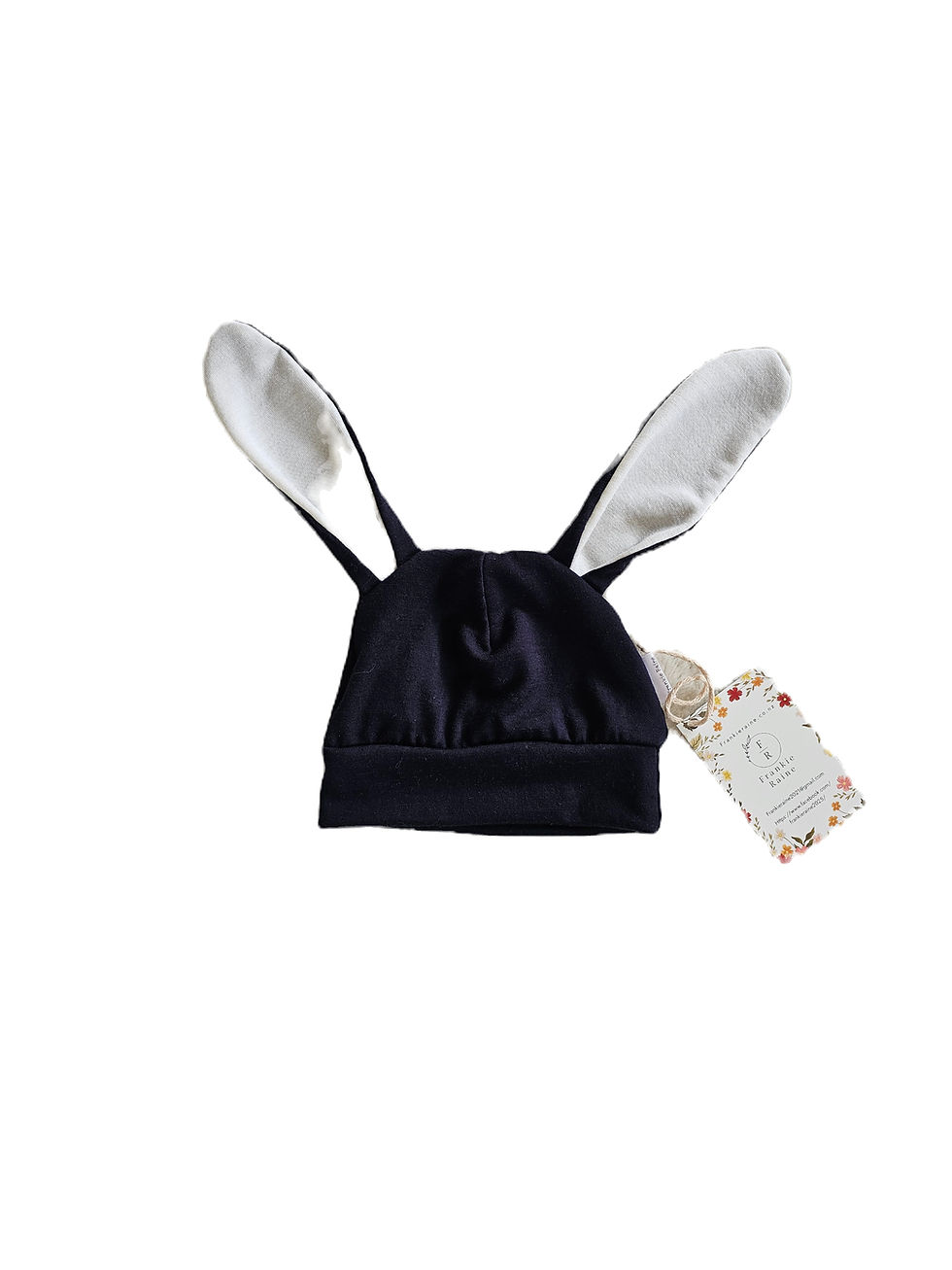 Thumbnail: Flat lay of navy blue merino baby bunny hat