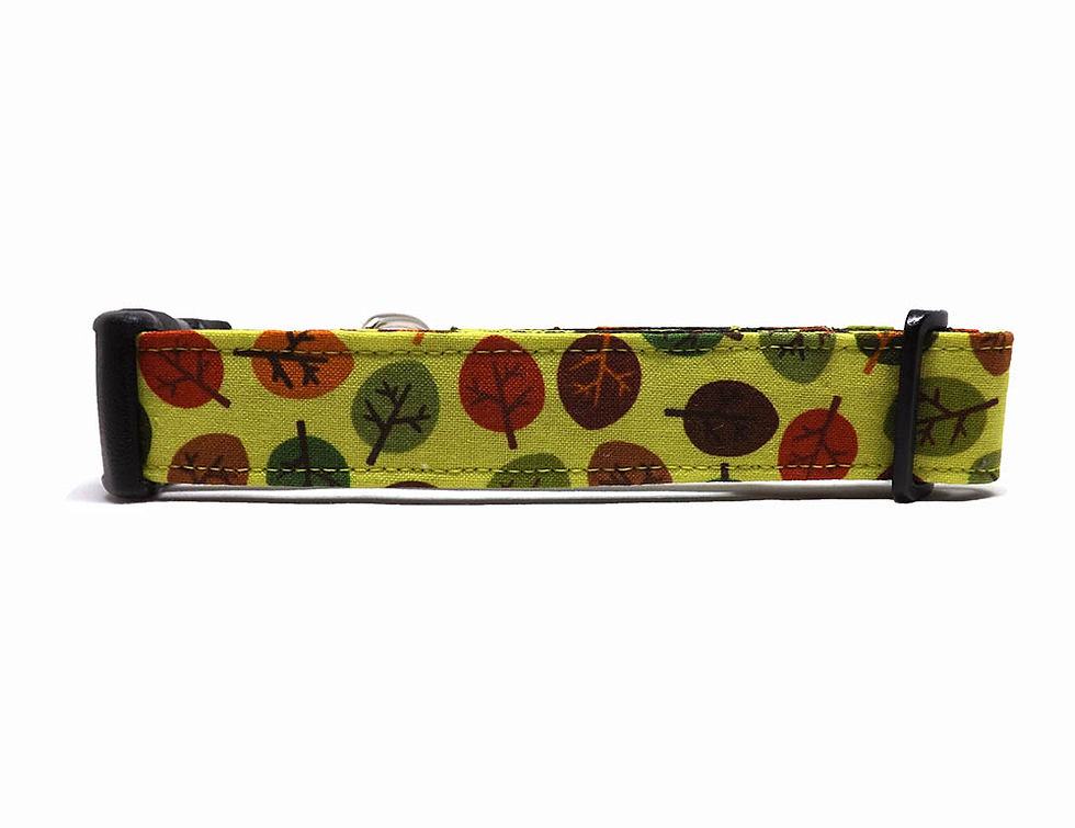 Thumbnail: Dog Collar - 'Autumn Trees - Green' - Autumn/Fall Tree Design