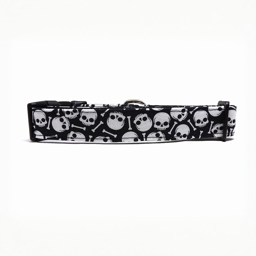 Thumbnail: Dog Collar - 'Skulls & Bones' - Tossed Skull and Bone Halloween Design