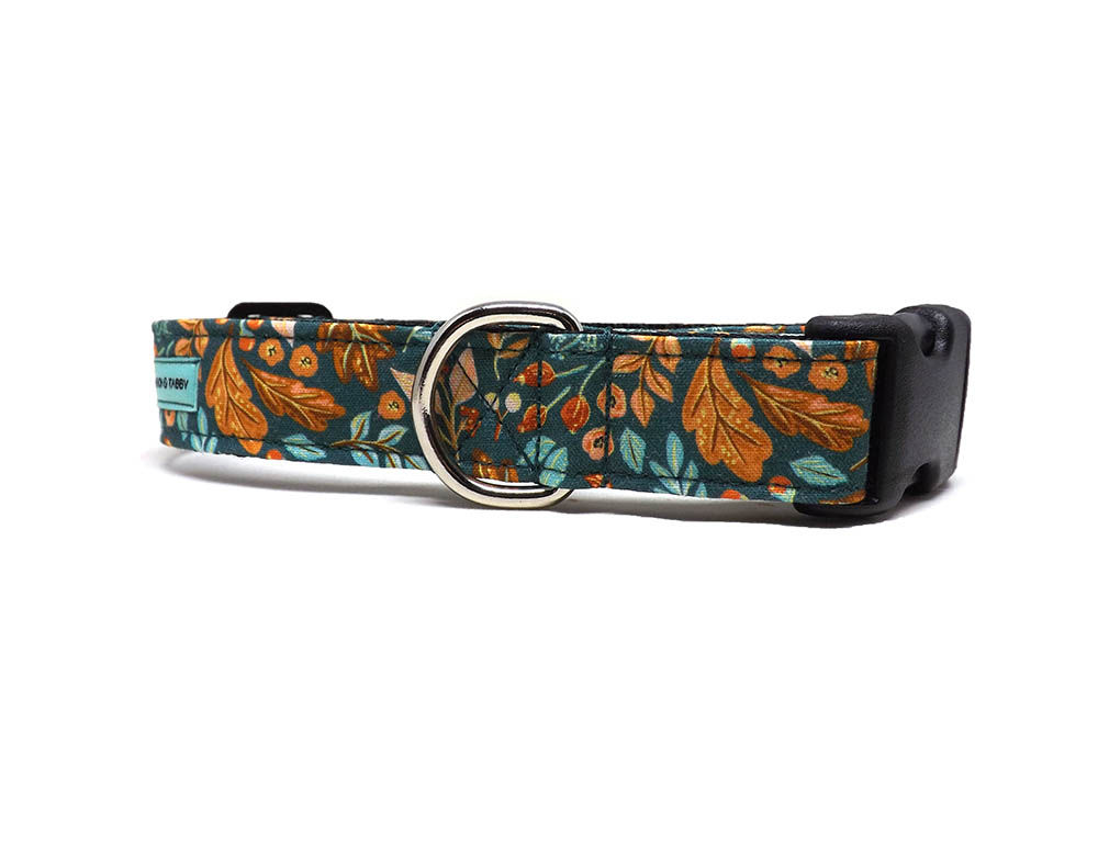 Dog Collar - 'Nature's Harvest' - Fall Foliage Leaf and Berry Design
