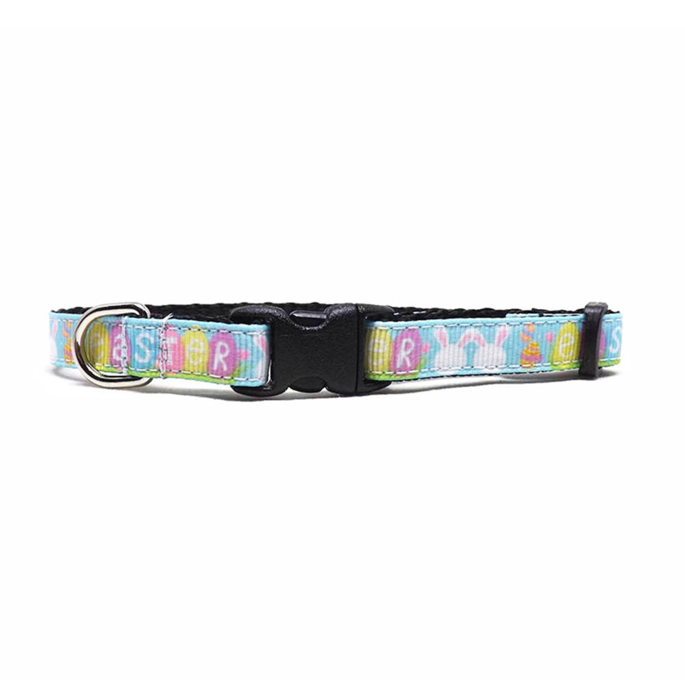 cat collar with easter eggs and bunnies, front view