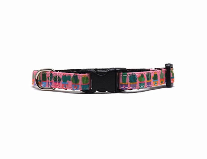 pink mini cactus cat collar front view