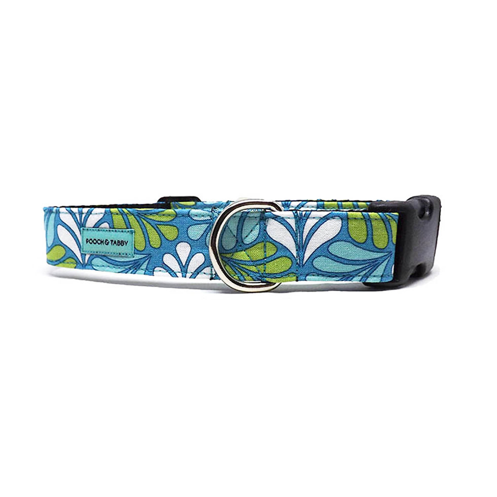 Dog Collar - 'Veranda - Teal' - Colourful Tropical Frond Summer Design