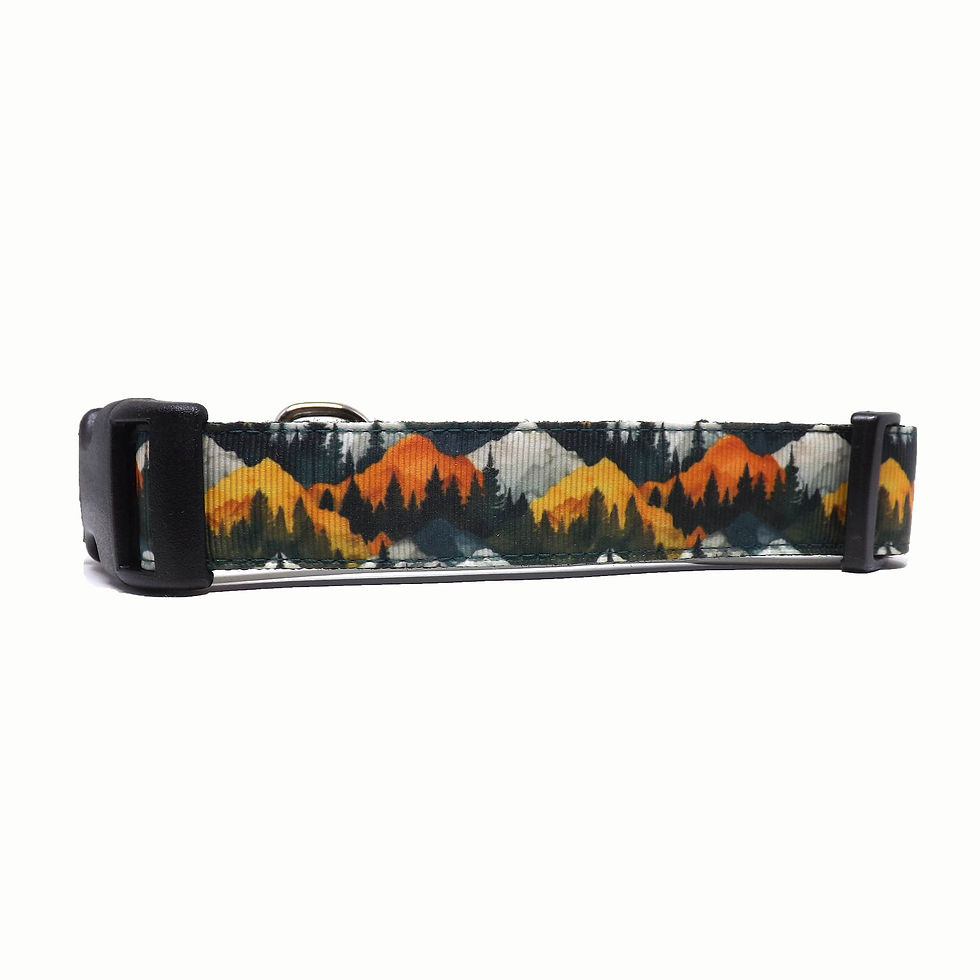 Thumbnail: Dog Collar - 'Sunset Mountains' - Mountain Range and Tree Line Design, 1" Width