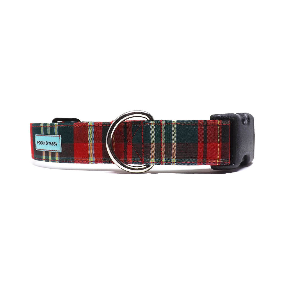 Dog Collar - 'Holiday Plaid' - Red and Green Christmas Plaid Design