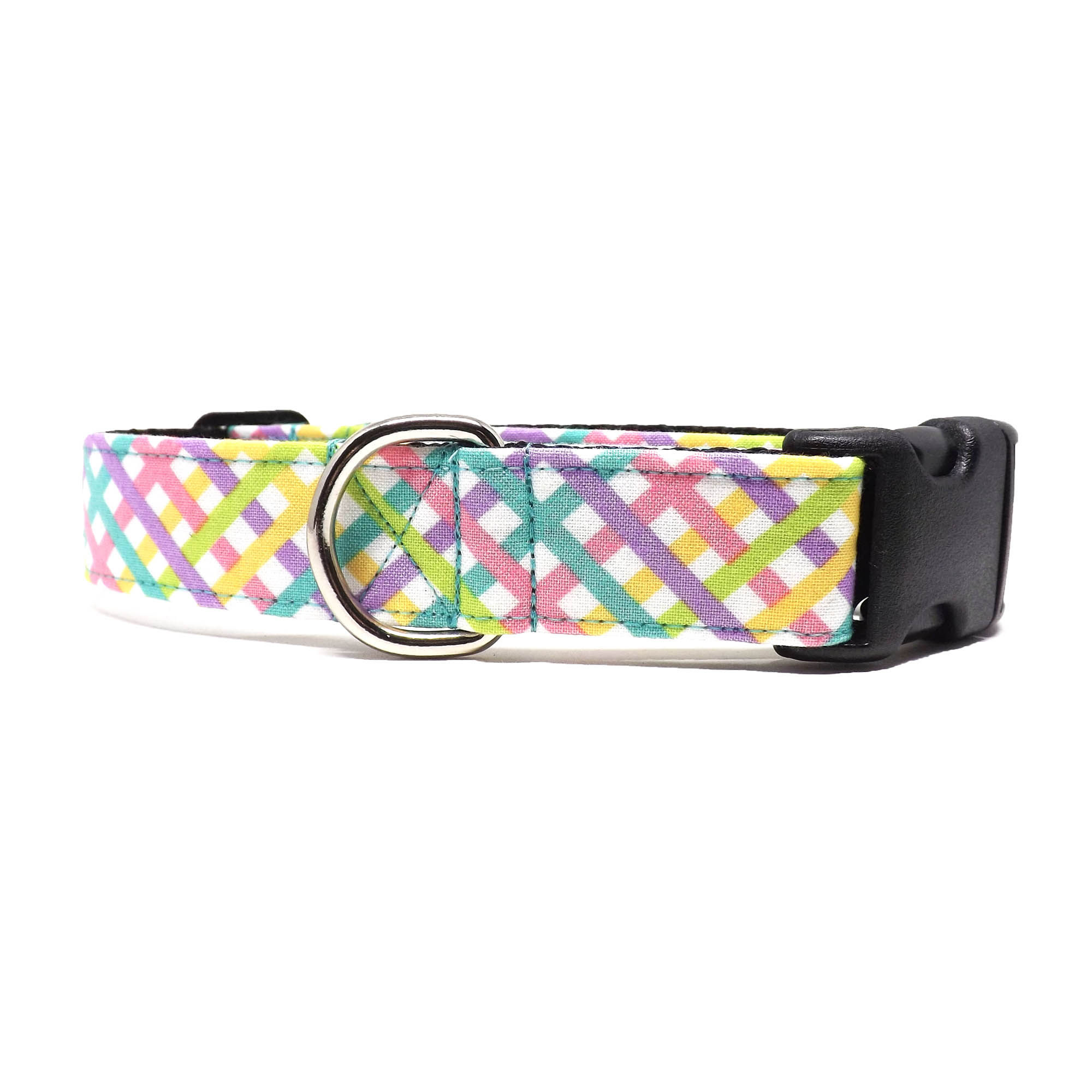 Dog Collar - Sugar Plaid - Bright Multicolour Spring Diagonal Plaid