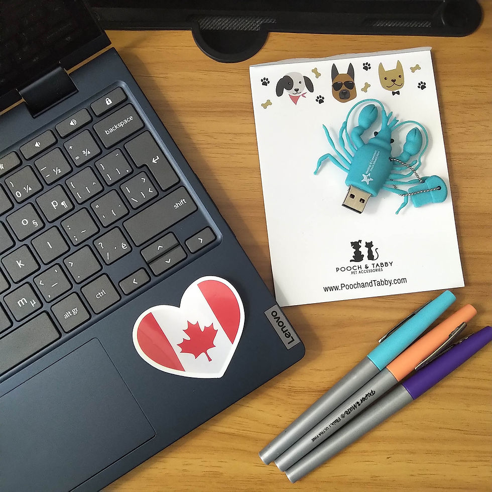 Thumbnail: a sticker of a Canada flag in the shape of a heart on a laptop in a desk or office setting