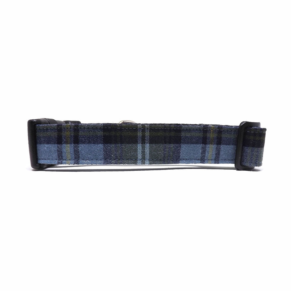 Thumbnail: Dog Collar - 'Foxford Plaid' - Blue & Green Fall Plaid Design