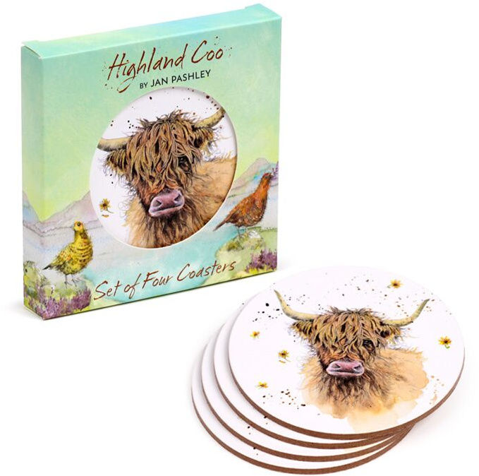 Jan Pashley Highland Coo Coasters Set of 4