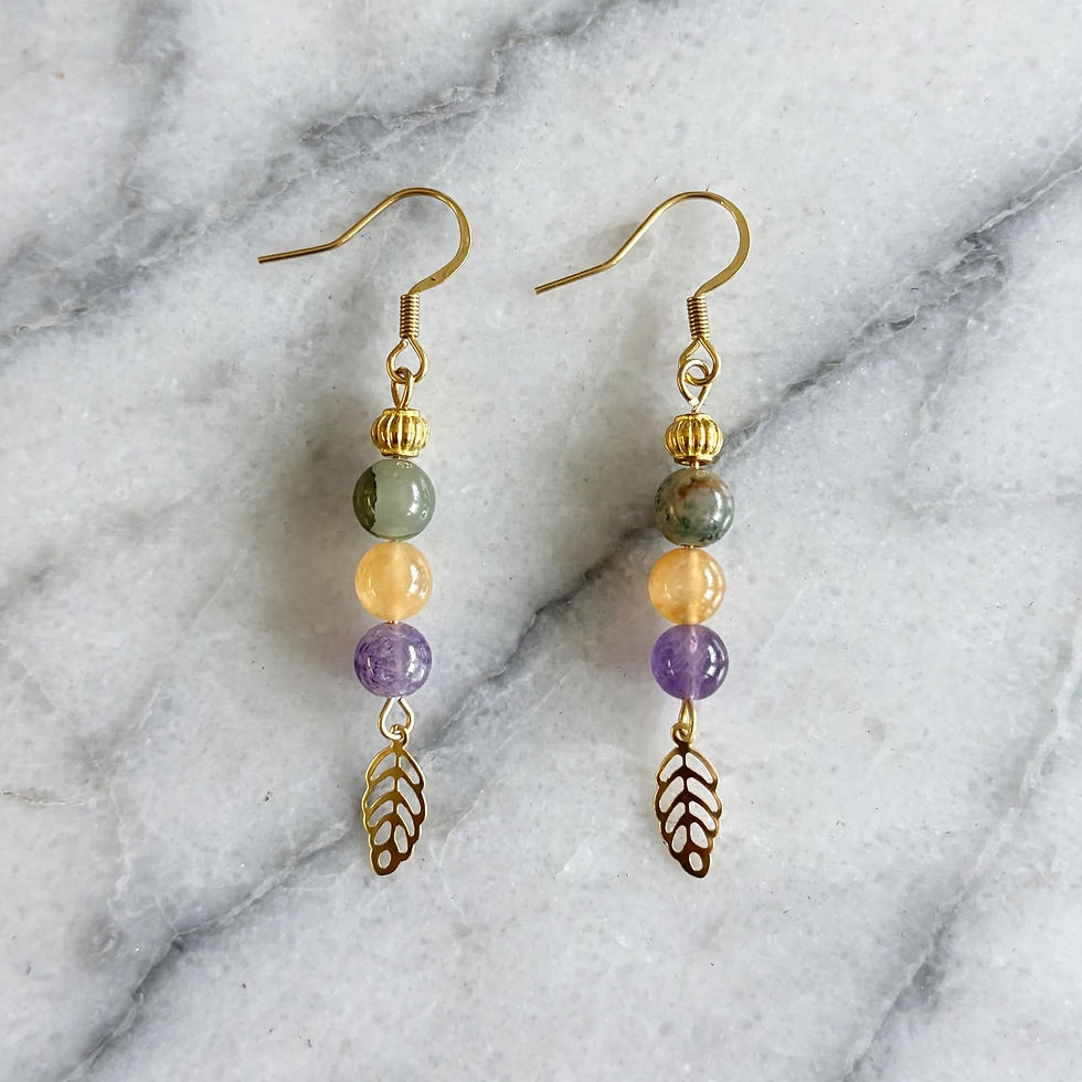 Handmade Amazonite Topaz Jade Amethyst gemstone earrings gold leaf charm handmade Adelaide