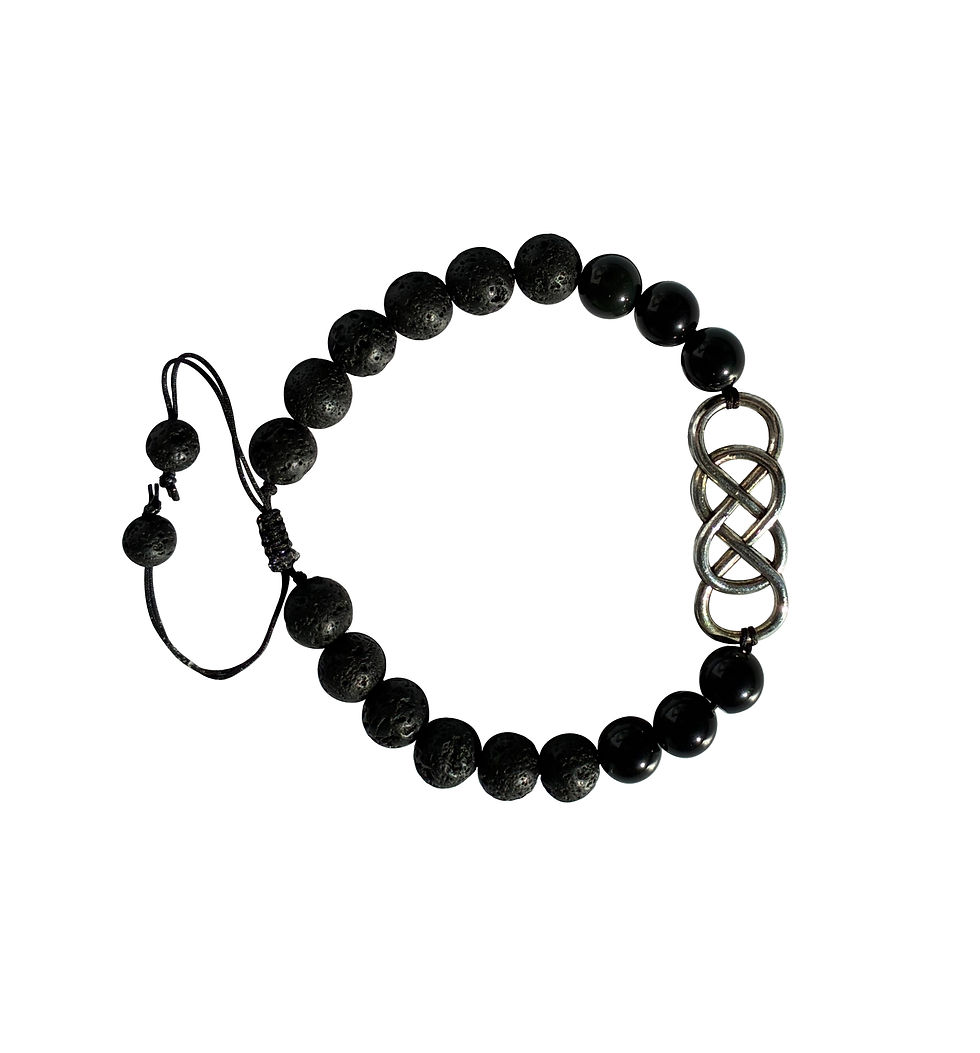 Black Obsidian gemstone beaded bracelet with silver Double Infinity Charm. Australian handmade jewelry piece.