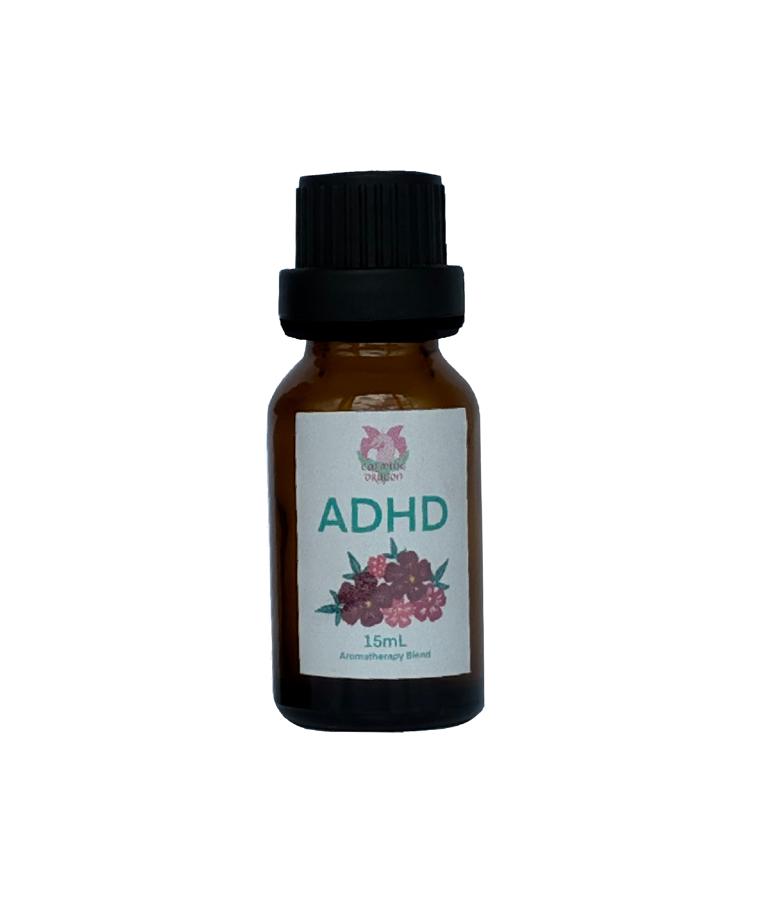 ADHD Diffuser Oil Blend, essential oil bottle reads ADHD, 15ml, aromatherapy 100% pure essential oil diffuser blend. Australian Made