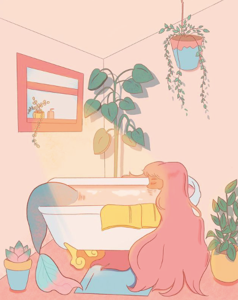 bath mermaid drawn by Bianca Monte