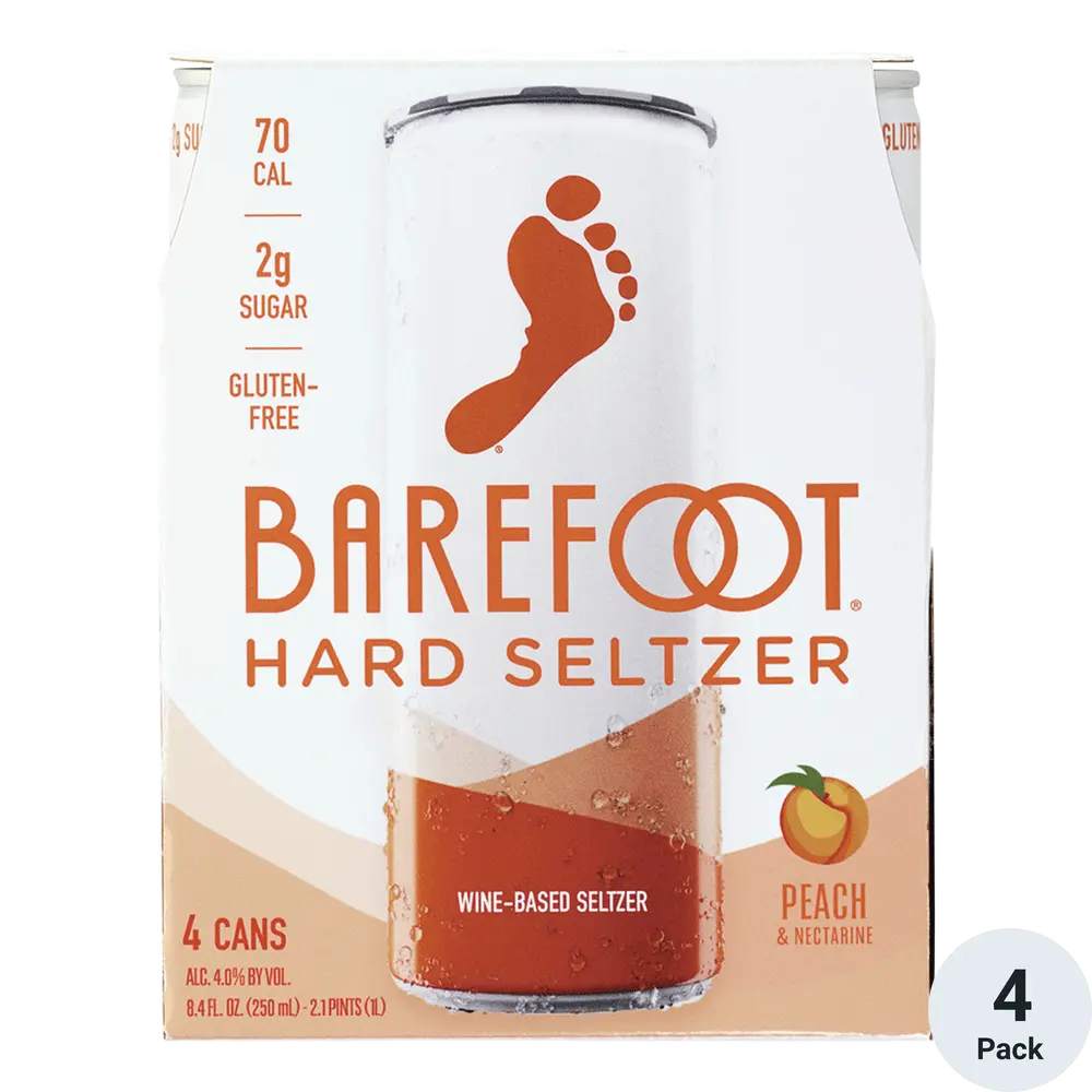 BAREFOOT PEACH & NECTARINE HARD SELTZER 4PK-8.4OZ CANS