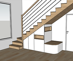 plan 3D de la réalisions d'un aménagement sous escalier