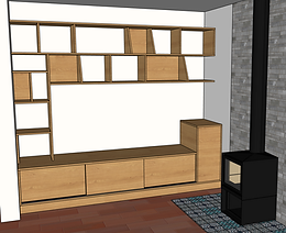 plan 3D de la réalisions d'un banc de lecture bibliothèque