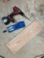All tools used to make the pocket holes in the wood planks.