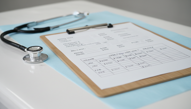 Close-up view of a medical clipboard on an exam table.
